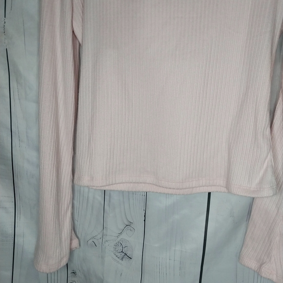 Derek Heart Light Pink Ribbed Ruched Bust Square Neck Bell Sleeve Top - Picture 8 of 9